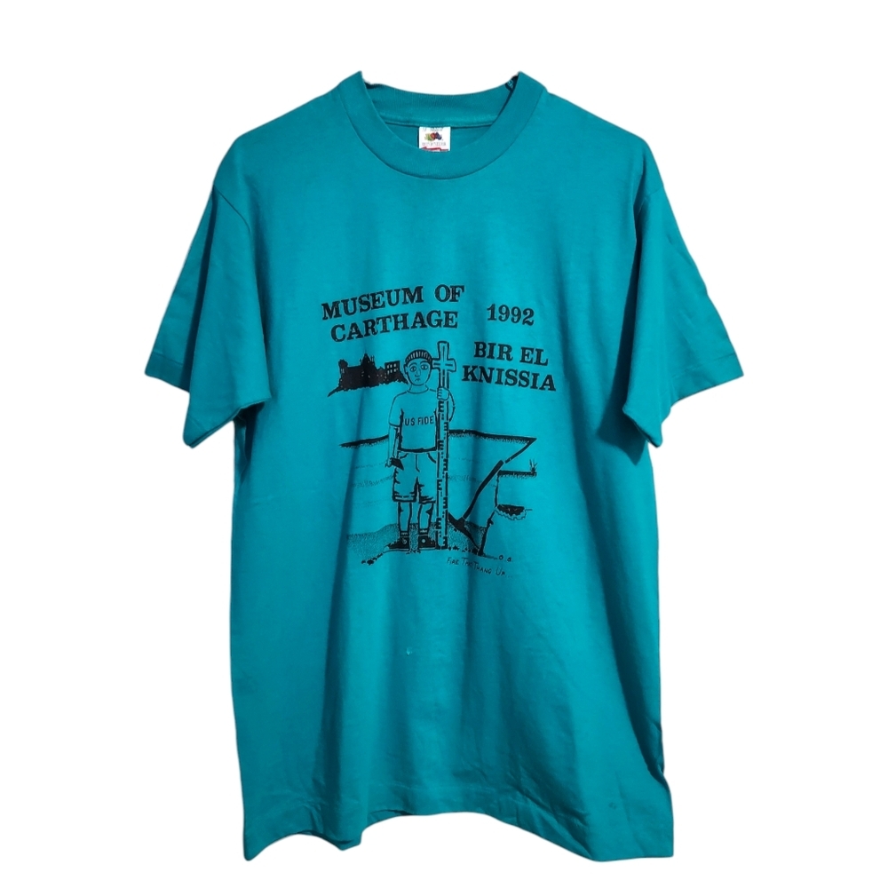 MUSEUM AT CARTHAGE Bir el Knissia Single stitch graphic tee in‎ teal 90s M